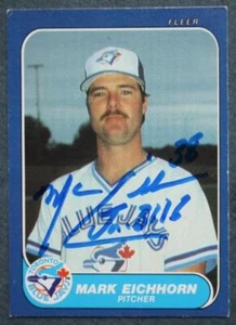 Tarjeta Fleer 1986 autografiada firmada por Mark Eichhorn estrella de los Azulejos de Toronto - - Imagen 1 de 1