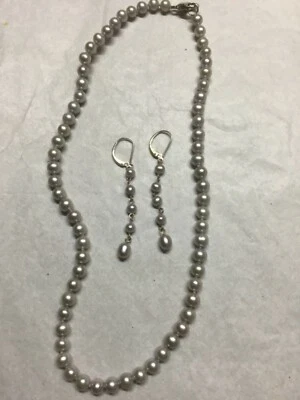 "Juego de collar de 16"" de plata de ley 925 gris agua dulce, pendientes de 2""" Foto 1 de 3