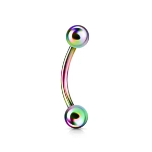 (2 pieces) 14g  Rainbow Curved Barbell Titanium Anodized Over Surgical Steel - Picture 1 of 1