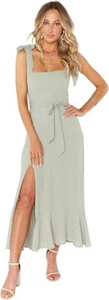 NAMIRATE Kleid MED, quadratischer Ausschnitt Rüschen Sommer Hochzeit Party Brautjungfer, hellgrün - Bild 1 von 4