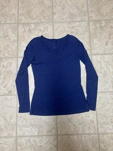 Woolx Merino V Neck Top Women's Small Long Sleeve Base Layer Shirt Blue - Picture 1 of 5