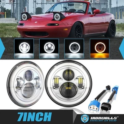 Faros LED cromados de 7" luz de señal de giro DRL alta/baja para Mazda Miata MX5 1990-97 Foto 1 de 4