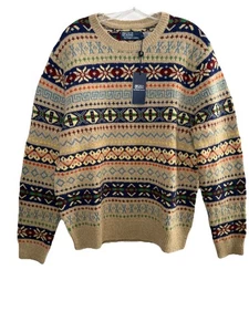Polo Ralph Lauren Fair Isle Wool Alpalca Blend Sweater Mens M Beige Ski Preppy - Picture 1 of 7