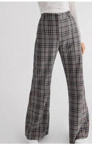 Free People Pantalone Jules a quadri donna 4 multicolore gamba svasata lunghezza intera nuovo - Foto 1 di 19