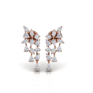 2.10 Ct Lab Grown CVD Multi Shape Diamond Dangle Earrings 18k Rose Gold Jewelry - Picture 1 of 6