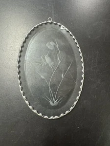 Vintage Oval Etched Clear Glass Bird Hummingbird Floral Window Sun Catcher - Picture 1 of 9
