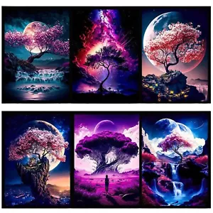 Fantasy Wasserfall Baum Landschaft Wandbild Leinwandbild Gemälde Kunstwerk Poster - Bild 1 von 20