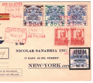 Spain CANARY ISLANDS Las Palmas Air Cover SPANISH CIVIL WAR 1937 Sanabria MA191 - Picture 1 of 10