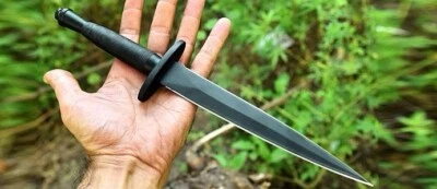 DAMASCUS Vintage Sykes Fairbairn Double-Edged V42 Military Stiletto Dagger Knife & Sheath