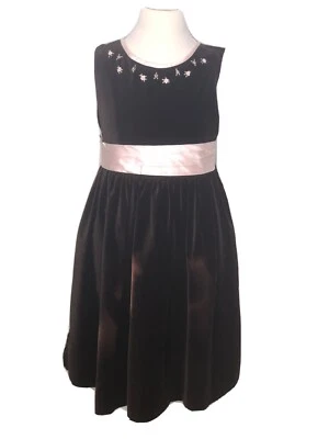 Vestido Luli & Me Niñas Marrón Terciopelo Sin Mangas Rosa Faja Acento Floral Talla 6x Foto 1 de 3