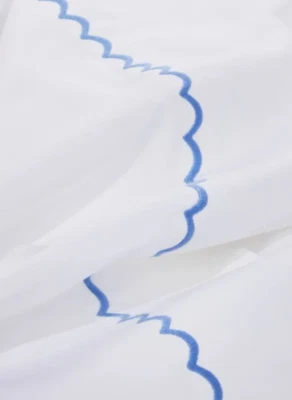 $560 MATOUK ASTRID 350TC PERCALE SCALLOPED TWIN DUVET COVER SHAM SET AZURE BLUE - Image 1 of 4