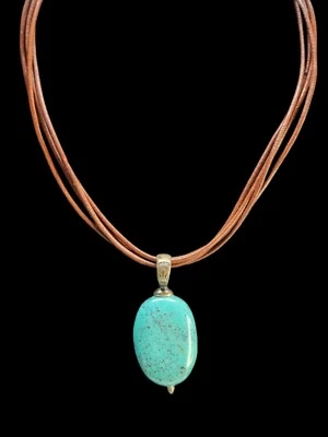Silpada 925 Plata de Ley Turquesa Colgante Cuero Marrón Cordón Collar Retiro Foto 1 de 4