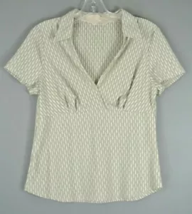 Marks & Spencer Beige Top S Short sleeve collared fitted work stretch 227 - Picture 1 of 5