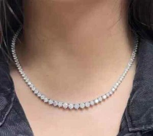 3mm Lab Created Diam 3 Prong 18" Tennis Chain Necklace 14k White Gold Plated 18" - Picture 1 of 4