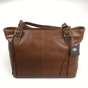 Frye Caelan Tote Cognac Leather purse Handbag Strap Zipper Bag Brown New - Picture 1 of 13