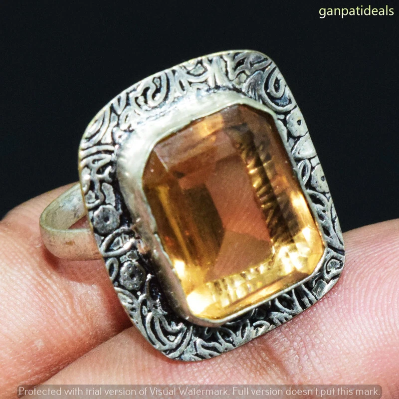 Anillo étnico hecho a mano con piedras preciosas de vidrio naranja talla EE. UU. - 5,5 GR-30524 Foto 1 de 1