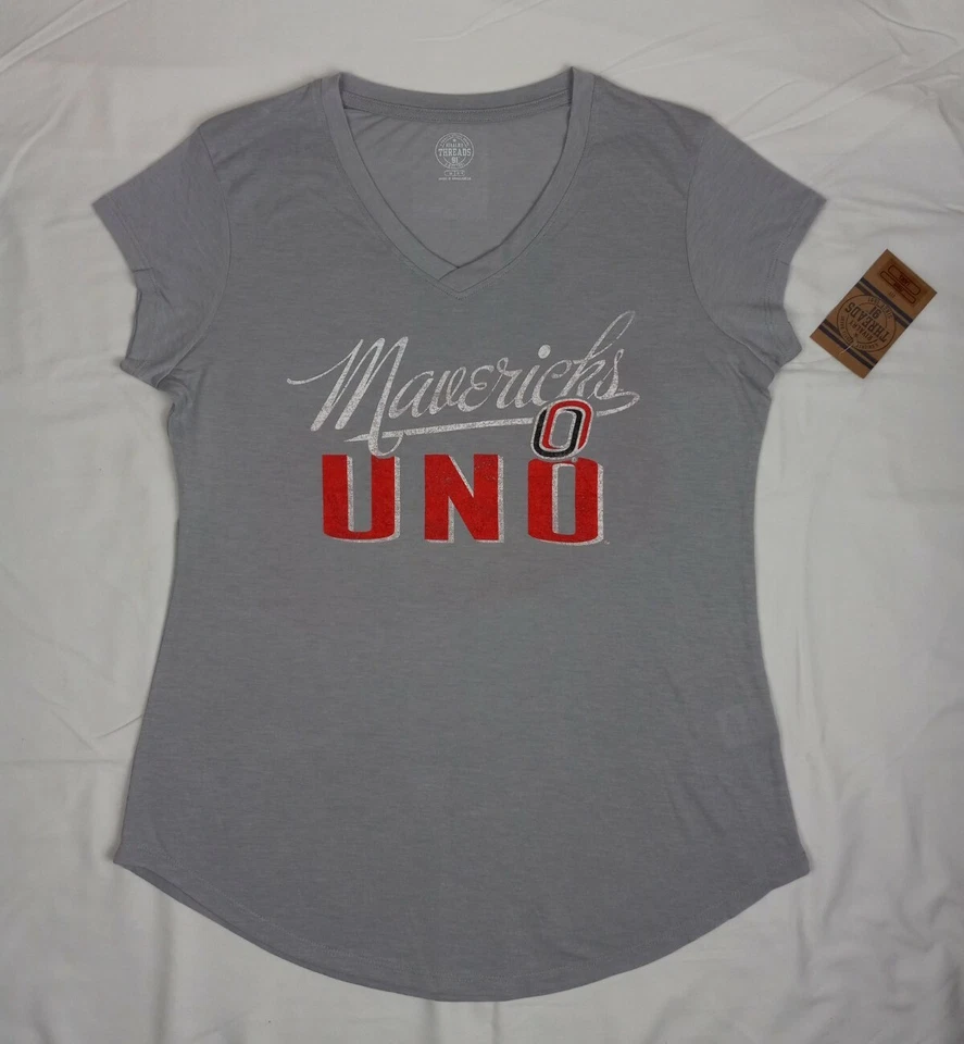 UNO University of Nebraska Omaha Mavericks Women’s Grey V Neck T Shirt NCAA NWT - Image 1 of 4
