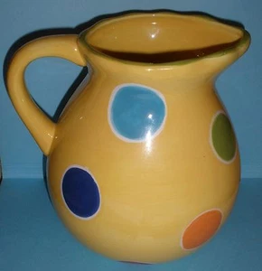 Ceramic 8" Pitcher Handcrafted Laurie Gates Yellow w/ Large Polka Dots EXC - Picture 1 of 6