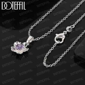 DOTEFFIL Blume AAA lila/rosa Zirkon Anhänger Halskette Charm 925 Silber Schmuck - Bild 1 von 4