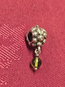 Pandora 925ALE Silver White Wine Grapes Peridot Dangle Charm Bead #790481PE - Picture 1 of 10