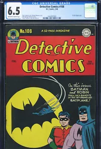 DETECTIVE COMICS #108 - CGC-6.5, OW-W - 1ª cubierta de señal de murciélago - Edad de Oro - Imagen 1 de 3