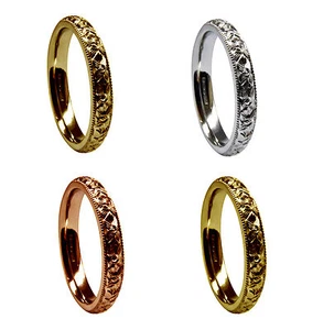 Anillos de boda cómodos para corte grabados a mano de 3 mm rojo amarillo de 18 quilates Reino Unido HM - Imagen 1 de 5