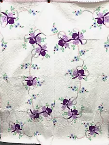Vintage Lee Wards Orchid Applique Kit Quilt Multicolor 74 x 88 - Picture 1 of 21