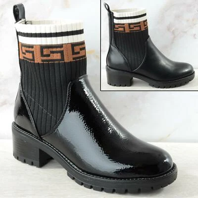 MISS IMAGE UK Womens Ladies Ankle Chelsea Boots Winter Sock Block Heel Comfy Casual Shoes Size