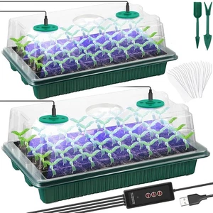 2er Zimmergewächshaus Anzuchtkasten mit Licht, 80 Zellen Gewächshaus Anzucht Set - Bild 1 von 12