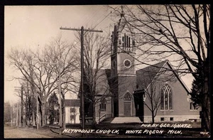 Postcard RPPC Michigan MI White Pigeon 1910s Methodist Church George Ignatz Pub. - Picture 1 of 2
