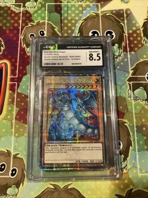 Yu-Gi-Oh Blue-Eyes White Dragon RA04-EN002 Quarter Century Secret Rare Grade 8.5 - Image 1 of 4