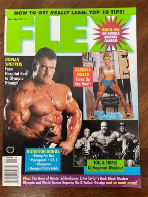 FLEX bodybuilding muscle magazine Mr Olympia DORIAN YATES & BARBARA MORAN 1-98 - Image 1 of 4