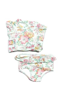 Louise Misha Girls Green Floral Ruffle Crew Neck Rush Guard Swim Size 6M - Picture 1 of 9