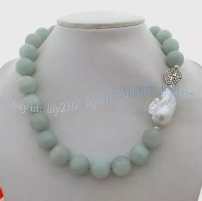 Collar de perlas barrocas Keshi blancas con cuentas redondas de piedras preciosas de amazonita natural de 6-14 mm Foto 1 de 4