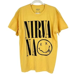 Camiseta con licencia oficial Nirvana Nevermind Smiley Grunge amarilla grande - Imagen 1 de 7