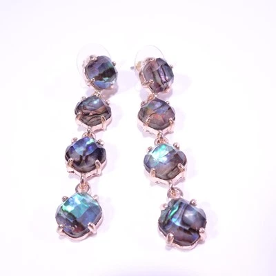 Brincos femininos de grife de pedra preciosa labradorita elos redondos novos sem etiquetas 98 - Imagem 1 de 4