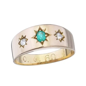 Ring Smaragd RosenSchliff Diamanten 585er Gelbgold - Bild 1 von 3