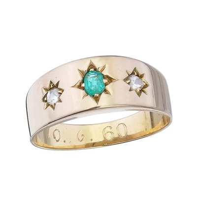 Ring Smaragd RosenSchliff Diamanten 585er Gelbgold - Bild 1 von 3