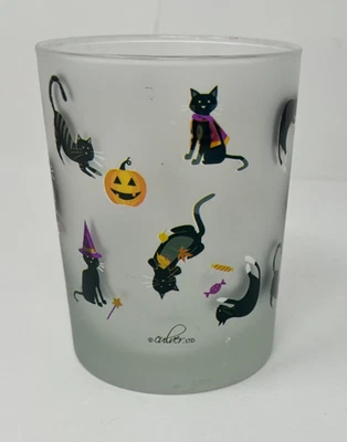 Culver Frosted Black Cats Halloween Glass Old Fashioned  Pumpkin Candy - Image 1 of 4