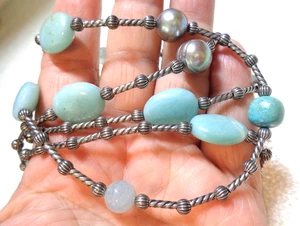 CAROLYN POLLACK Logo, Sterling 925 Stamped, Pearls/Quartz/Natural Stones Beaded - Picture 1 of 3