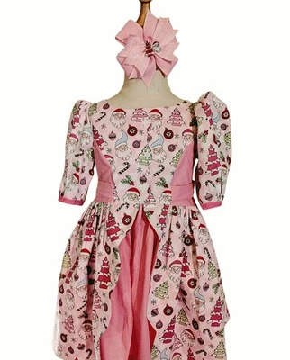 Vestido giratorio festoneado de Navidad de Papá Noel con lazo a juego Foto 1 de 4