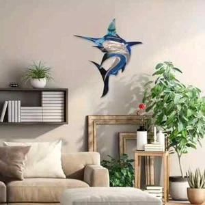 Metal Marlin Wall Decor Sport Fish Metal Wall Marlin Sailfish Sculpture - Picture 1 of 6