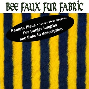 Bee Stipe Fluffy Faux Fur Fabric 10cm x 10cm sample also sold by metre/yard - Picture 1 of 2