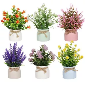 6pcs Artificial Pot Flowers Small Fake Plants with Pot Mini Potted Plants for... - Picture 1 of 6