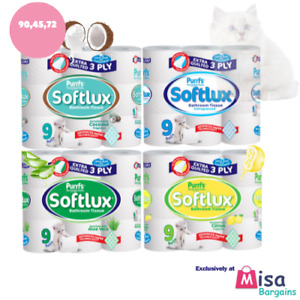 90 / 45  Softlux 3Ply Toilet Rolls Tissue Quilted AlOE VERA/LAVENDER/COCONUT