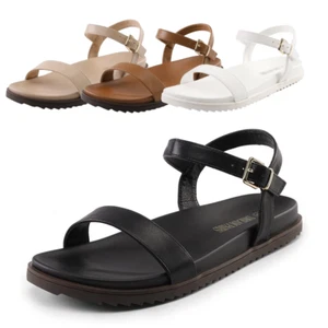 Women Casual Flat Sandals Ankle Strap Open Toe Summer Comfortable Sandals - Picture 1 of 22