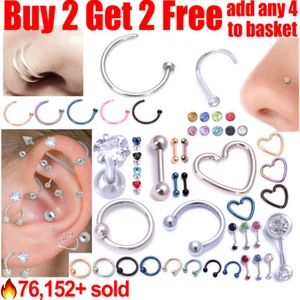 Surgical Steel Helix Tragus Daith Stud Ring Nose Ring Stud Belly Bar Piercing - Picture 1 of 24