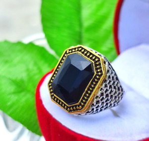 Solid Silver Plated 38.40 CT's. Radiant Cut Black Onyx Men's Ring R-252