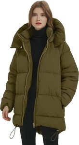 Womens Hooded Puffer Jacket Thicken Full-Zip Winter Warm Quilted Down Coat - Picture 1 of 13