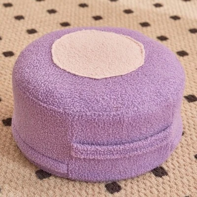 羊羔羊毛/PU 皮革脚凳盖圆形布菲靠垫套无填充。 — 第 1/4 张图片